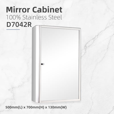 Bathroom Mirror Cabinet D7042R 100% Stainless Steel - L500 x W130 x H700mm