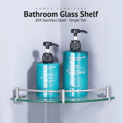 Bathroom Corner Glass Shelf 1 Tier - HMZ-BRGS-LY8801