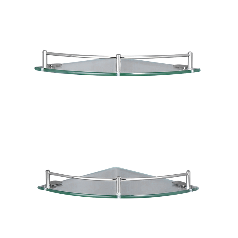 Bathroom Corner Glass Shelf 2 Tier Stainless Steel - HMZ-BRGS-LY8802