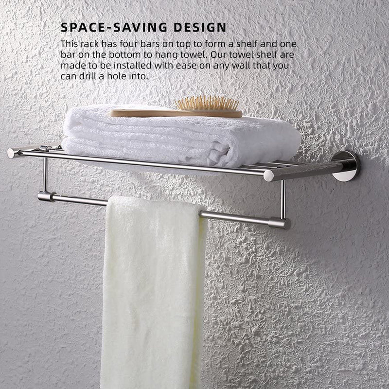Wall Mounted SUS304 Stainless Steel Tower Shelf/Towel Rack with Rotatable Hanging Towel Bar - HMZ-BRTR-LY304T-60