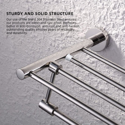Wall Mounted SUS304 Stainless Steel Tower Shelf/Towel Rack with Rotatable Hanging Towel Bar - HMZ-BRTR-LY304T-60
