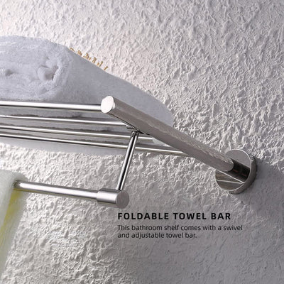 Wall Mounted SUS304 Stainless Steel Tower Shelf/Towel Rack with Rotatable Hanging Towel Bar - HMZ-BRTR-LY304T-60