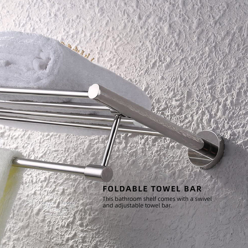 Wall Mounted SUS304 Stainless Steel Tower Shelf/Towel Rack with Rotatable Hanging Towel Bar - HMZ-BRTR-LY304T-60