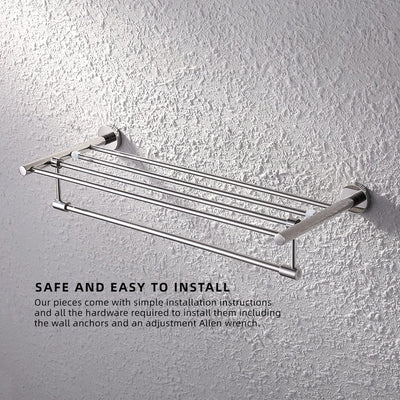 Wall Mounted SUS304 Stainless Steel Tower Shelf/Towel Rack with Rotatable Hanging Towel Bar - HMZ-BRTR-LY304T-60
