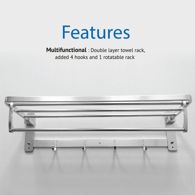 60CM Bathroom Foldable Towel Rack Shelf HMZ-BRTR-LY9806-60 Aluminium Tower Bar