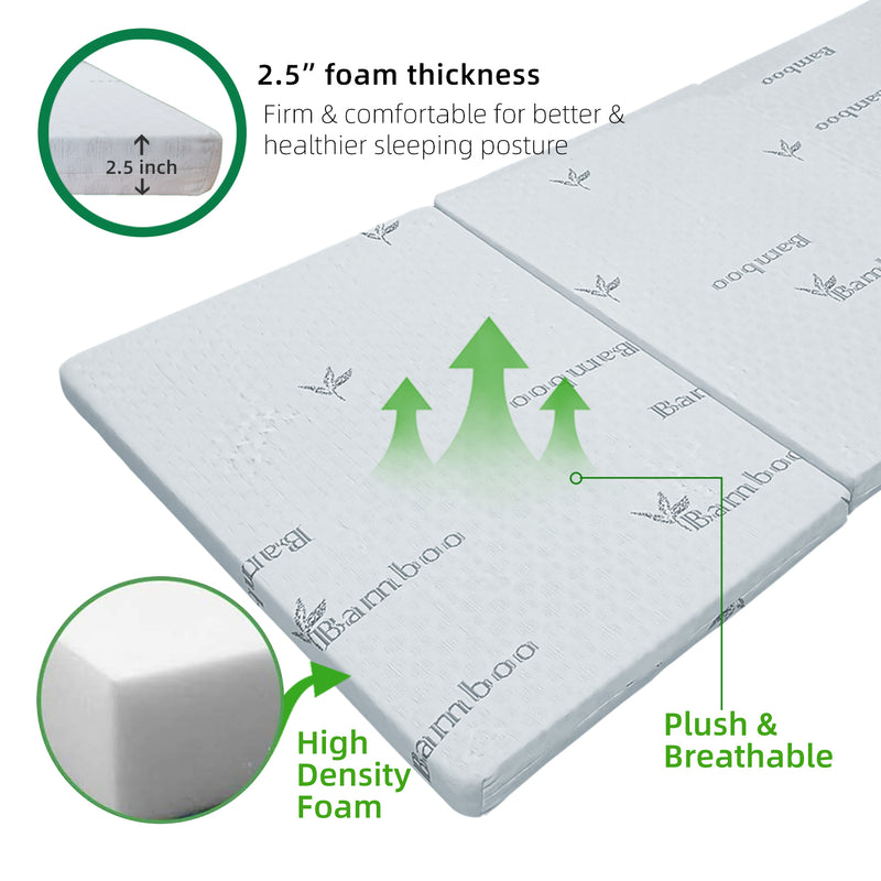 2.5 inch Foldable Anti-Static Bamboo Foam Single Mattress  - HMZ-FMT-BAMBOO-2.5INCH