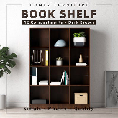 [Free Installation] Book Shelf Book Rack Divider Cabinet with 12 Compartments - HMZ-FN-BS-1003