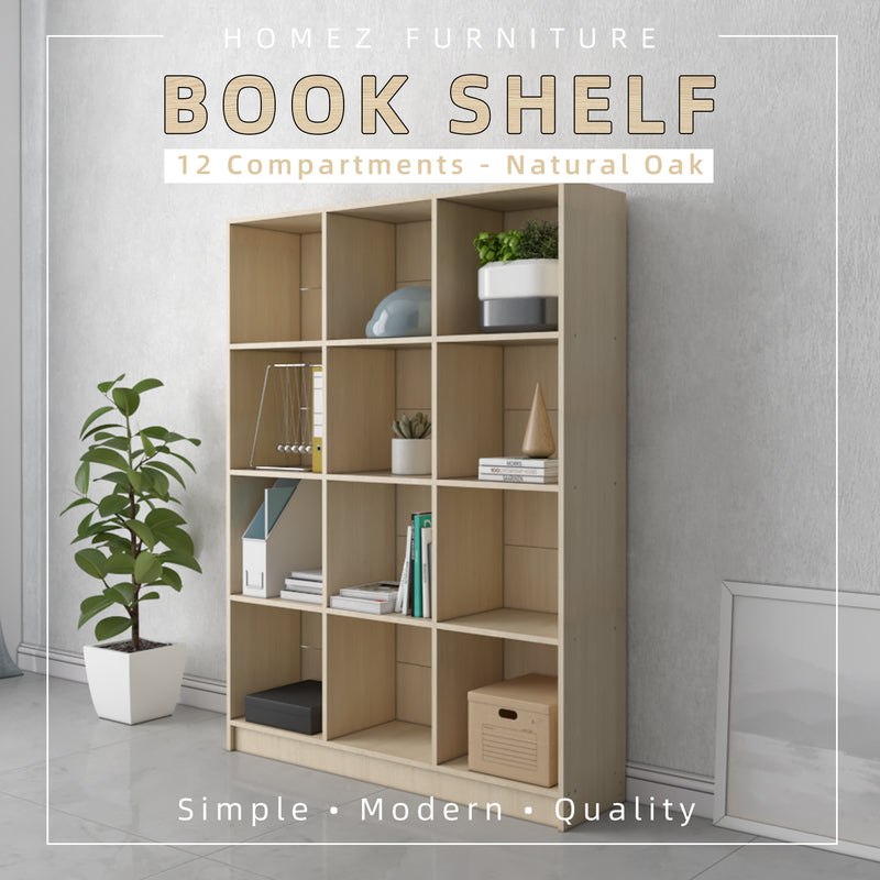 [Free Installation] Book Shelf Book Rack Divider Cabinet with 12 Compartments - HMZ-FN-BS-1003