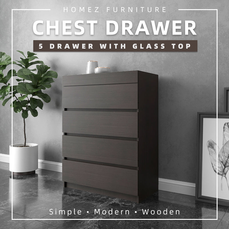 5 Layers Chest Drawer with Glass Display Top - CD-7006