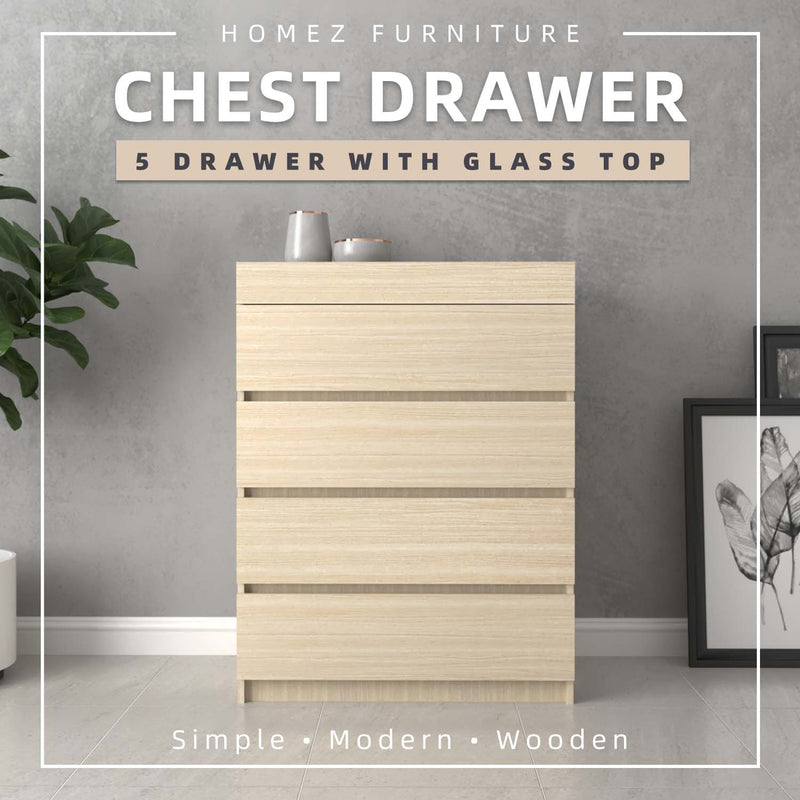 5 Layers Chest Drawer with Glass Display Top - CD-7006