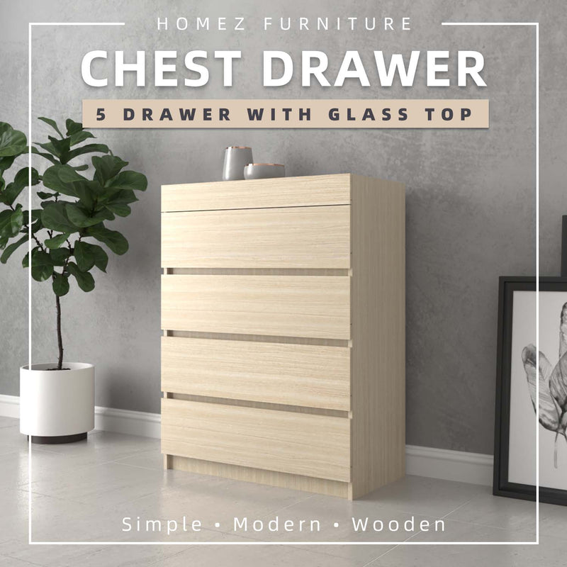 5 Layers Chest Drawer with Glass Display Top - CD-7006