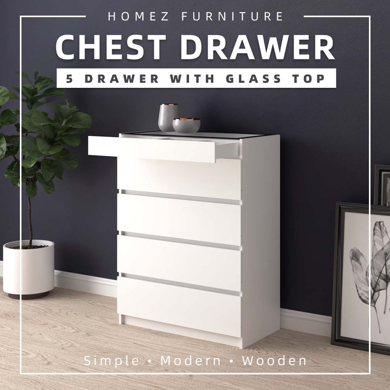 5 Layers Chest Drawer with Glass Display Top - CD-7006