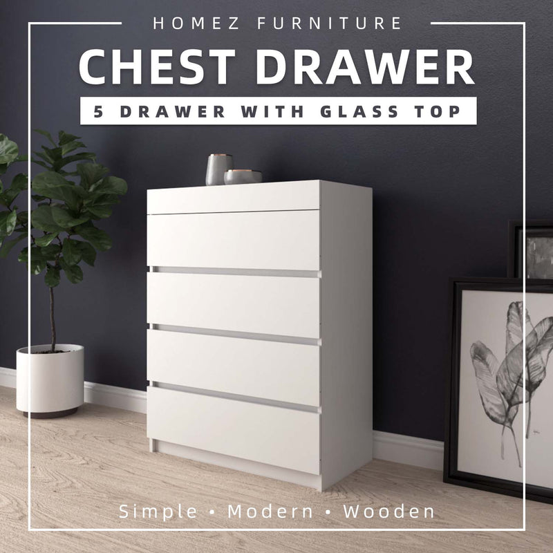 5 Layers Chest Drawer with Glass Display Top - CD-7006