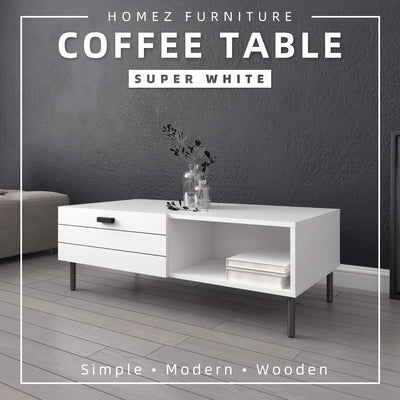 (Self-assembly) 3.5FT Jasmine Series Coffee Table with Metal Leg - HMZ-FN-CT-J1100-WT