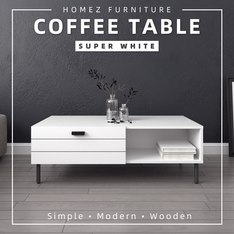 (Self-assembly) 3.5FT Jasmine Series Coffee Table with Metal Leg - HMZ-FN-CT-J1100-WT