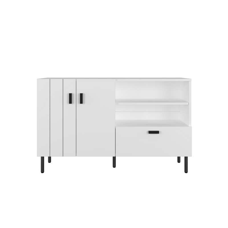 (Self-assembly) 4FT Jasmine Series Display Cabinet Modernist Design with Metal Leg - HMZ-FN-DC-J1200-WT