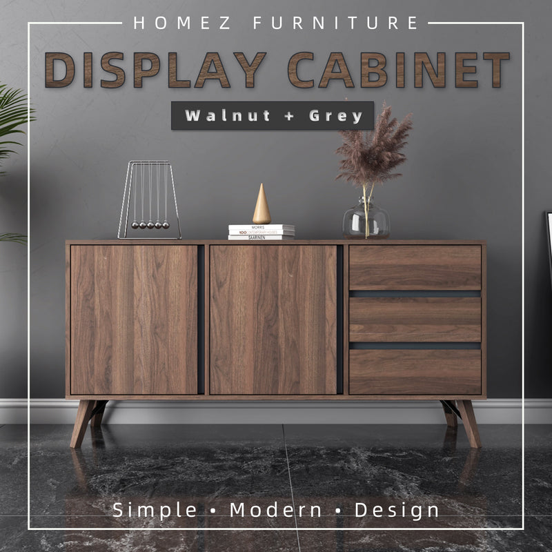 [Free Installation] 5FT Kinsley Series Display Cabinet with 3 Drawers Storage Cabinet 2 Doors - K0166-GY