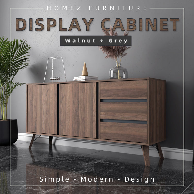 [Free Installation] 5FT Kinsley Series Display Cabinet with 3 Drawers Storage Cabinet 2 Doors - K0166-GY