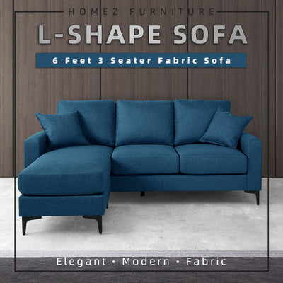 (Free Installation) 3 Seater Sofa Set L Shape Sofa Set Linen Fabric Sofa Metal Leg Removeable Pillow Cover - AE313