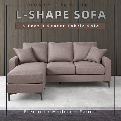 (Free Installation) 3 Seater Sofa Set L Shape Sofa Set Linen Fabric Sofa Metal Leg Removeable Pillow Cover - AE313