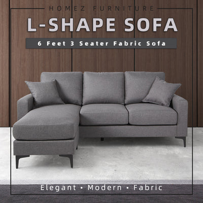 (Free Installation) 3 Seater Sofa Set L Shape Sofa Set Linen Fabric Sofa Metal Leg Removeable Pillow Cover - AE313