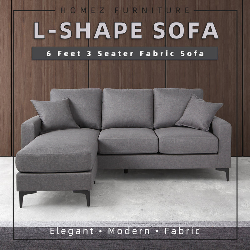 (Free Installation) 3 Seater Sofa Set L Shape Sofa Set Linen Fabric Sofa Metal Leg Removeable Pillow Cover - AE313