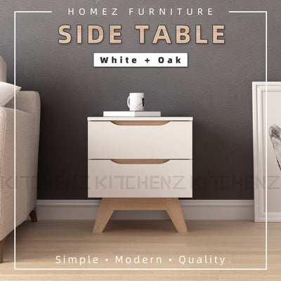 2FT Simona Series Modernist Design Side Table With 2 Drawer - HMZ-FN-ST-5448-WT