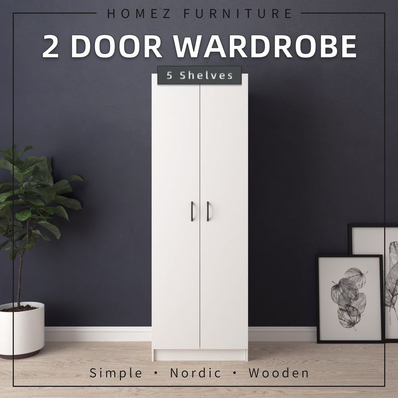 2 Door Wardrobe Bigger Size with 5 Shelves (180cm Height) HMZ-FN-WD-6002