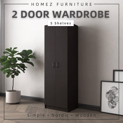 2 Door Wardrobe Bigger Size with 5 Shelves (180cm Height) HMZ-FN-WD-6002