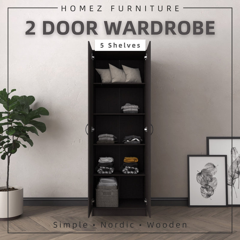 2 Door Wardrobe Bigger Size with 5 Shelves (180cm Height) HMZ-FN-WD-6002