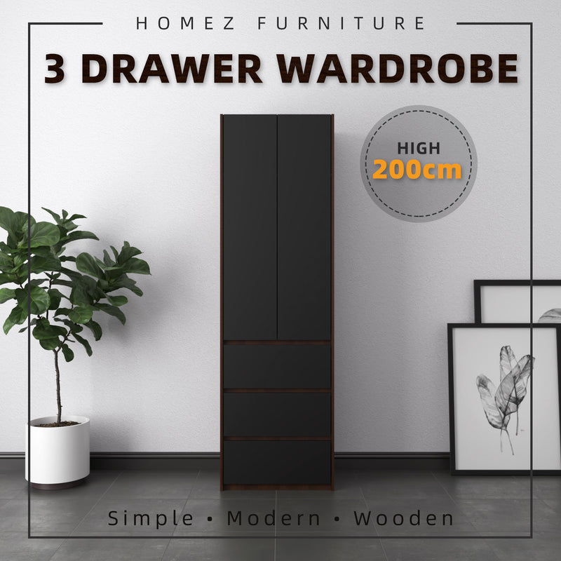 6FT Wardrobe 3 Drawer with Hanging Rod- WD-6417/6007
