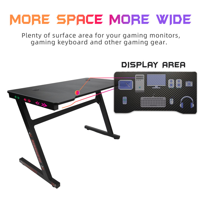 GTGAMEZ Z Series LED Lighting Carbon Fiber Surface E-sports RGB Gaming Table/Gaming Desk-HMZ-GT-JF-12060/14060-ZL-BK-LED