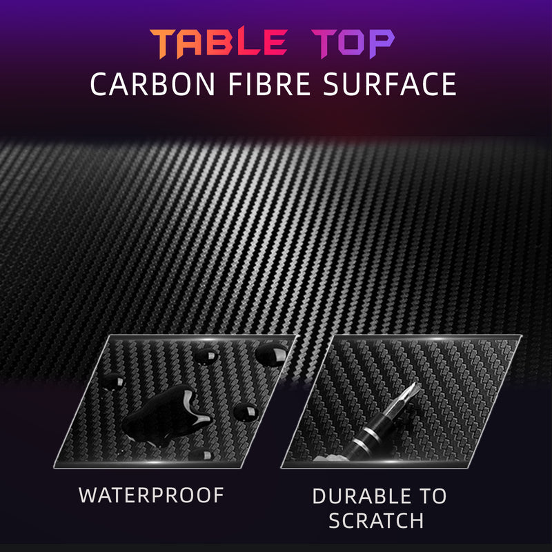GTGAMEZ Z Series LED Lighting Carbon Fiber Surface E-sports RGB Gaming Table/Gaming Desk-HMZ-GT-JF-12060/14060-ZL-BK-LED