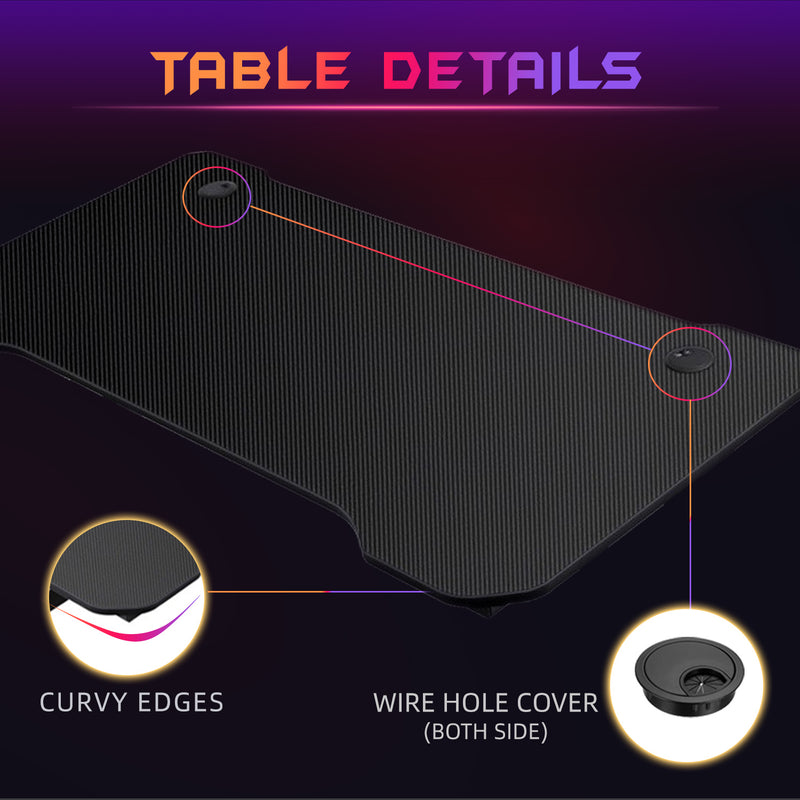GTGAMEZ Z Series LED Lighting Carbon Fiber Surface E-sports RGB Gaming Table/Gaming Desk-HMZ-GT-JF-12060/14060-ZL-BK-LED