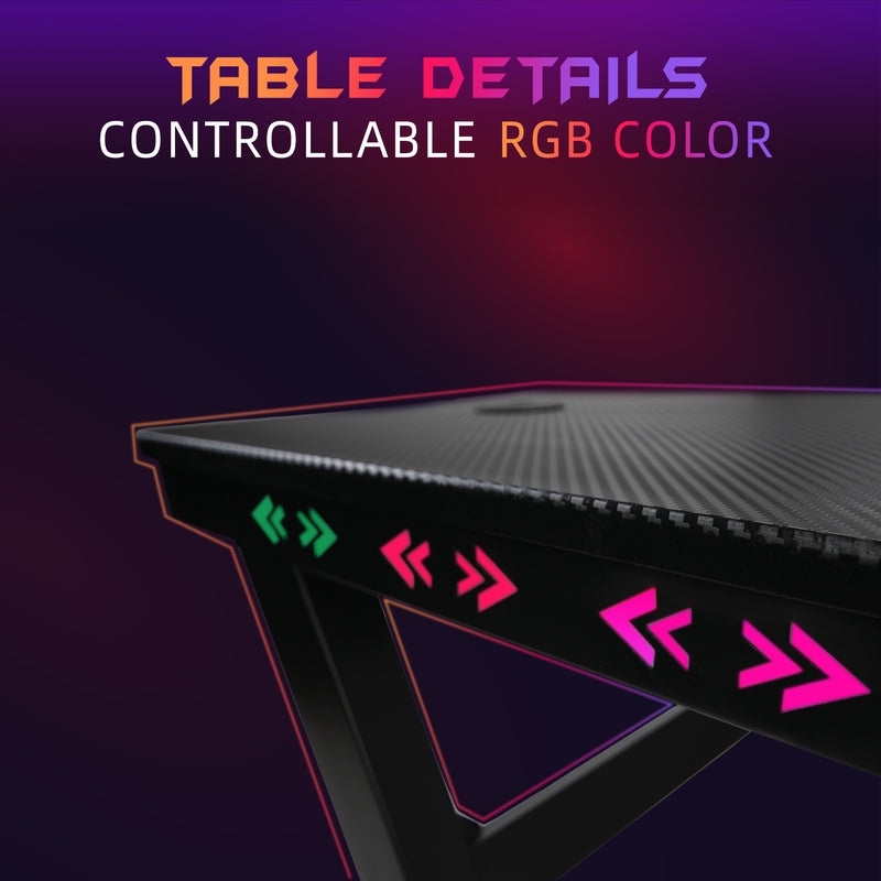 GTGAMEZ Z Series LED Lighting Carbon Fiber Surface E-sports RGB Gaming Table/Gaming Desk-HMZ-GT-JF-12060/14060-ZL-BK-LED