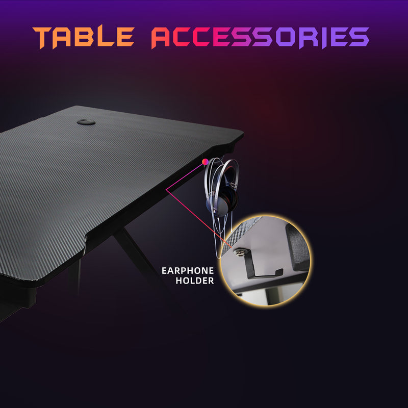 GTGAMEZ Z Series LED Lighting Carbon Fiber Surface E-sports RGB Gaming Table/Gaming Desk-HMZ-GT-JF-12060/14060-ZL-BK-LED