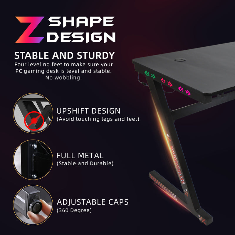GTGAMEZ Z Series LED Lighting Carbon Fiber Surface E-sports RGB Gaming Table/Gaming Desk-HMZ-GT-JF-12060/14060-ZL-BK-LED