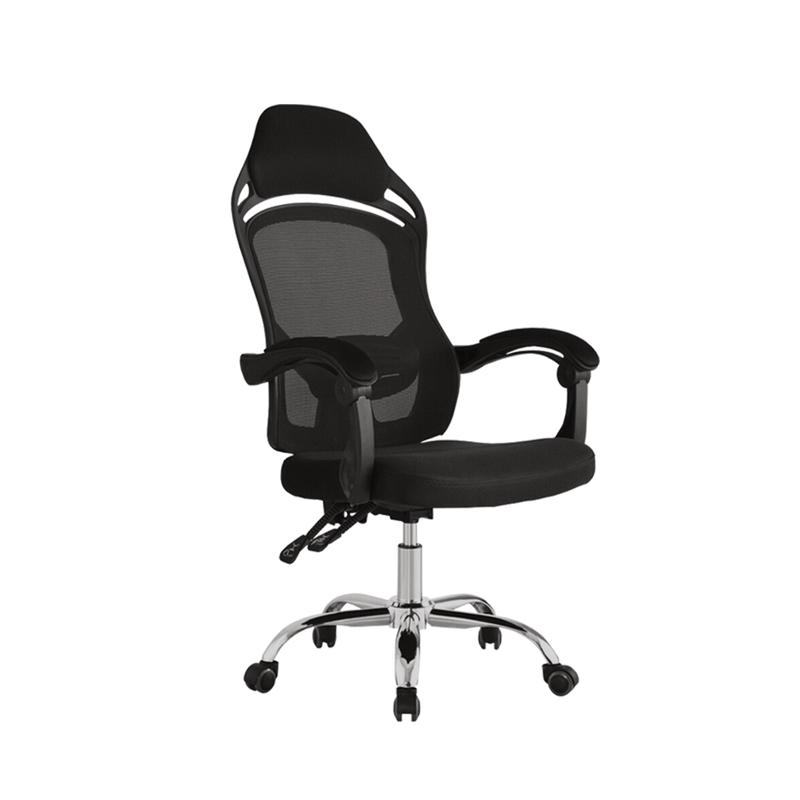 Mesh HIGH BACK OFFICE CHAIR with Ergonomic Design & Chrome Leg - Black-HMZ-OC-806-BK