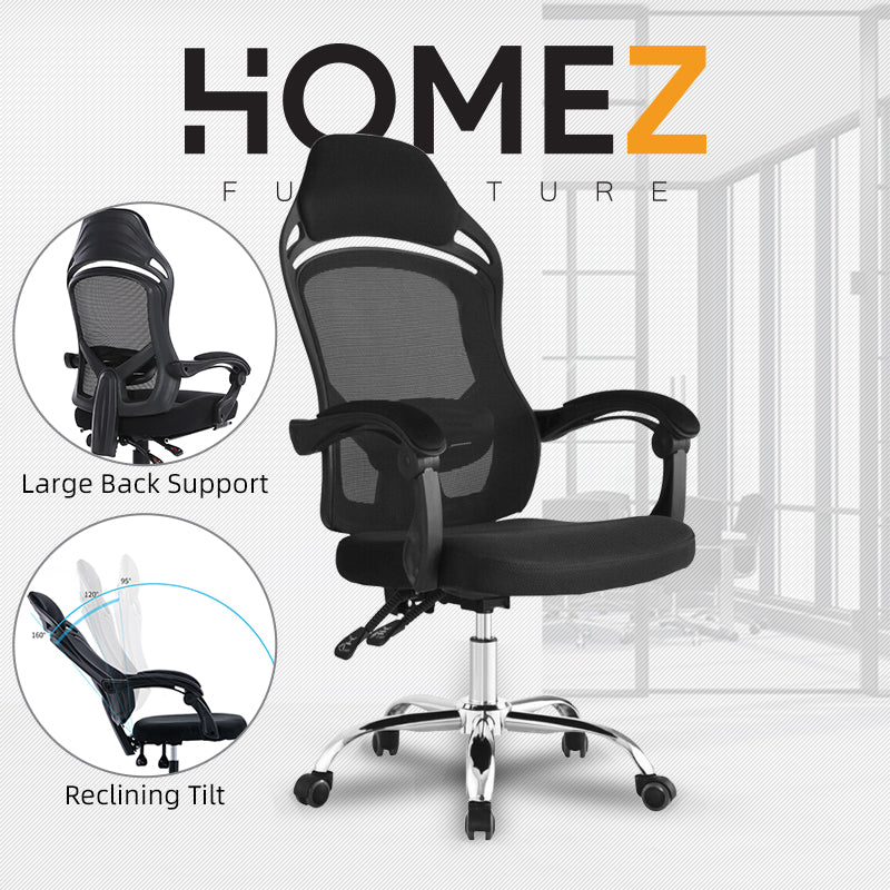 Mesh HIGH BACK OFFICE CHAIR with Ergonomic Design & Chrome Leg - Black-HMZ-OC-806-BK