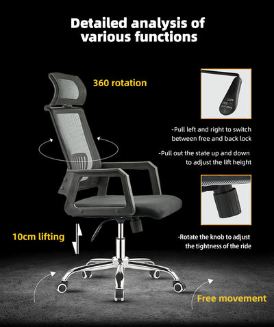 Mesh Office Chair HMZ-OC-HB-905-BK with Ergonomic Design & Chrome Leg - Black