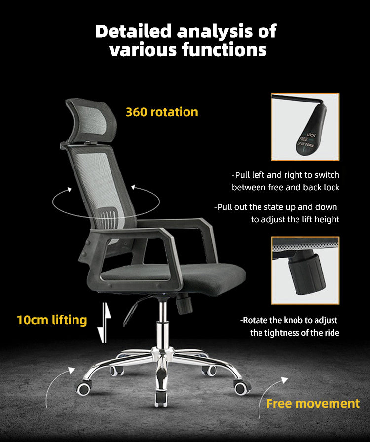 Mesh Office Chair HMZ-OC-HB-905-BK with Ergonomic Design & Chrome Leg - Black
