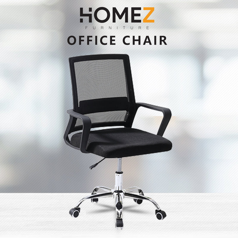 (Self-assembly) Mesh Office Chair with Ergonomic Design & Chrome Leg - Black
