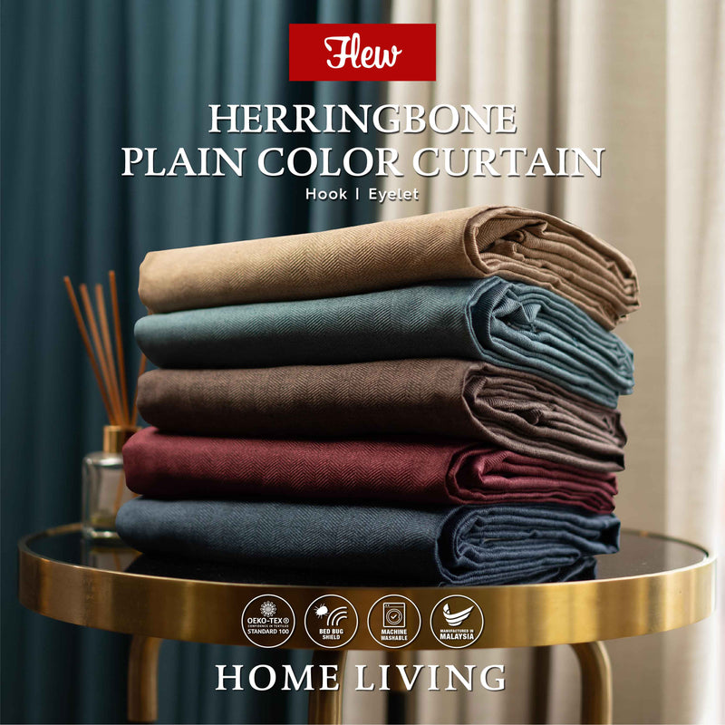 Flew Herringbone Plain Color Blackout Curtain Panel 100cm X 250cm