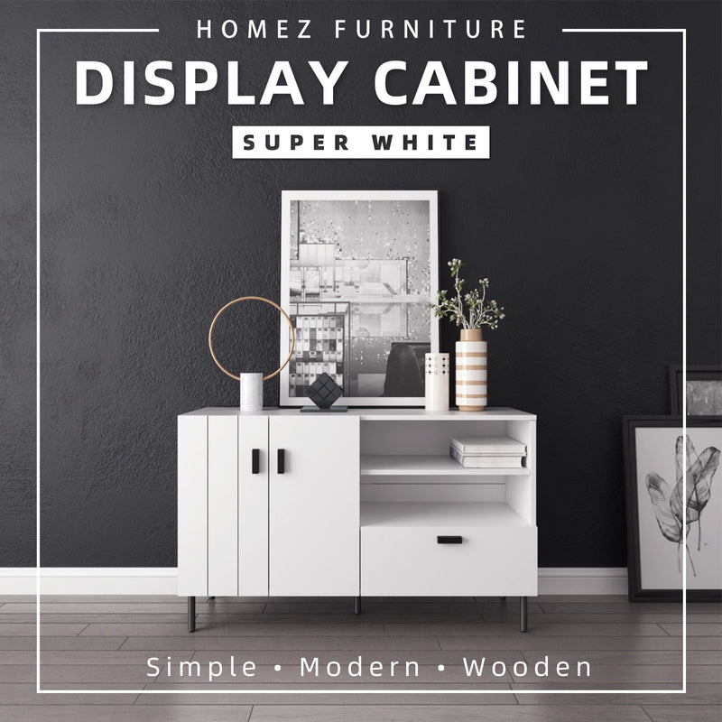 (Self-assembly) 4FT Jasmine Series Display Cabinet Modernist Design with Metal Leg - HMZ-FN-DC-J1200-WT