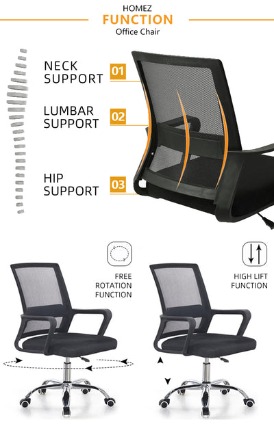(Self-assembly) Mesh Office Chair with Ergonomic Design & Chrome Leg - Black