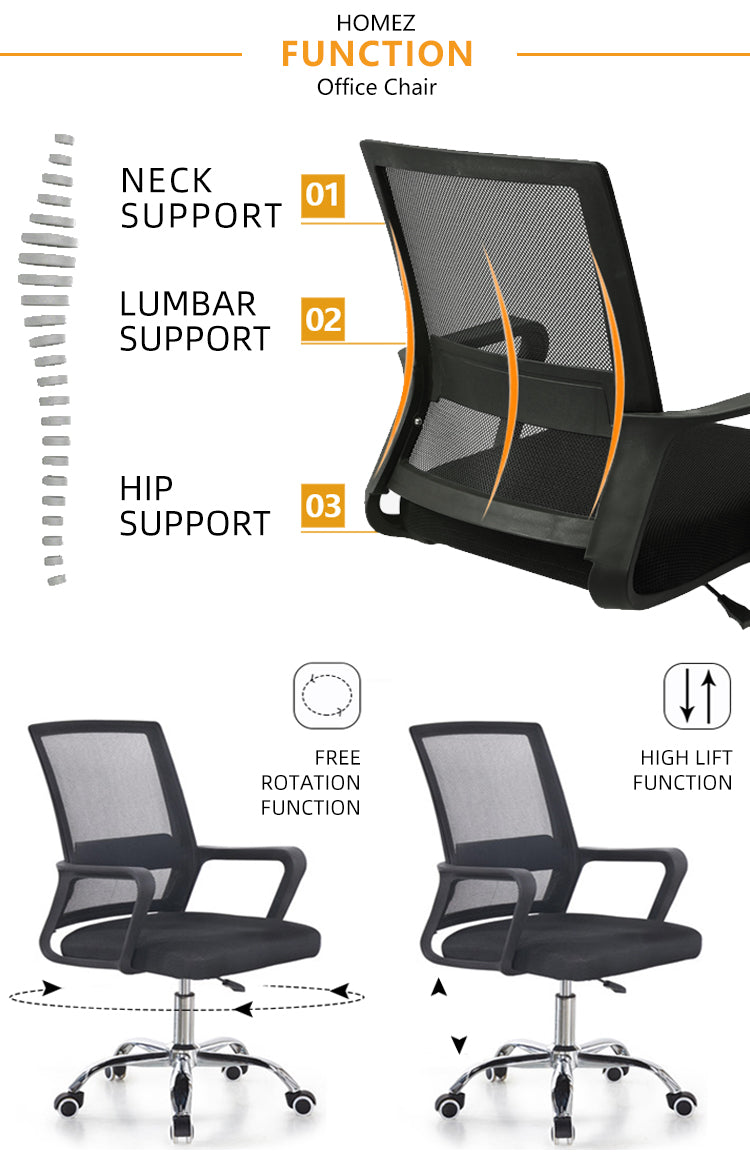 (Self-assembly) Mesh Office Chair with Ergonomic Design & Chrome Leg - Black