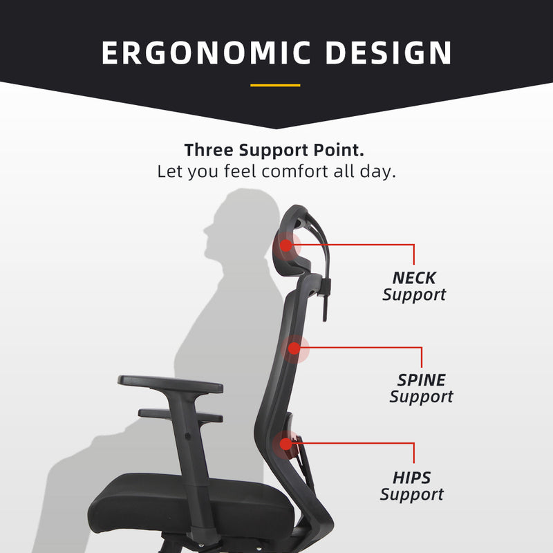 Joy High Back Mesh Office Chair with Ergonomic Design / Black - HMZ-OC-HB-JOY-H-BK+BK