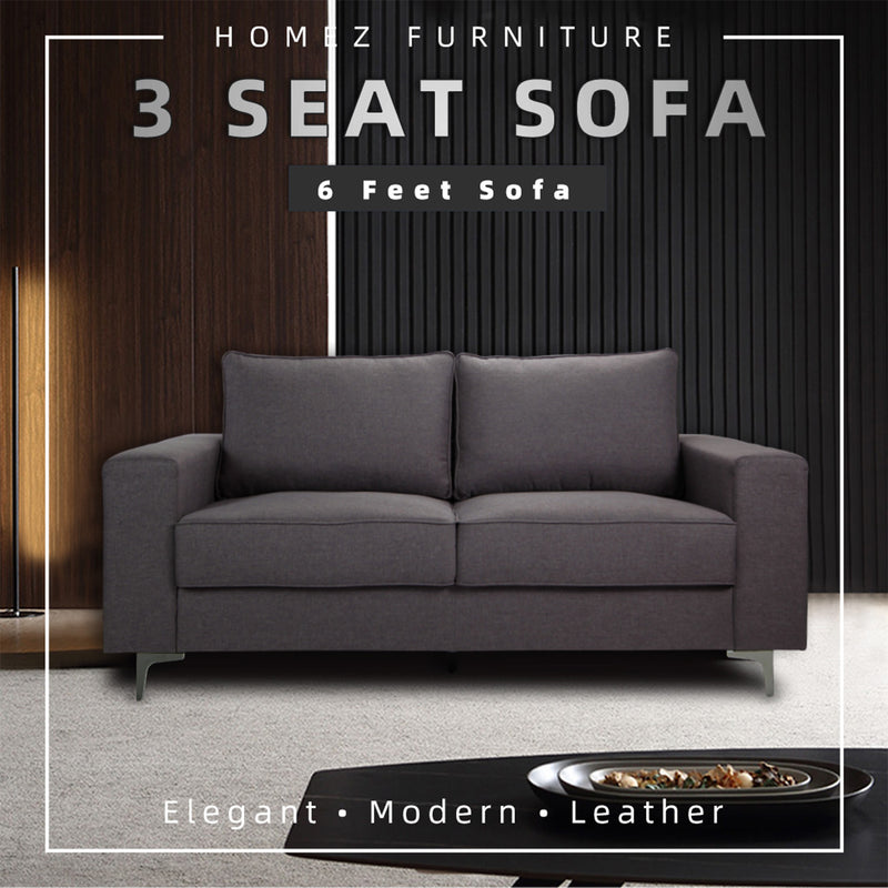 6FT Modern / Simple / Linen Fabric 3 Seater Sofa / Grey / Blue / Clay - HMZ-FN-SF-AE2656-3S