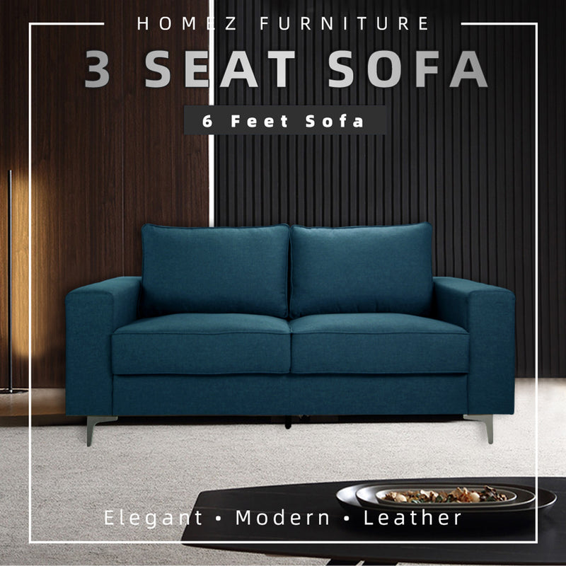 6FT Modern / Simple / Linen Fabric 3 Seater Sofa / Grey / Blue / Clay - HMZ-FN-SF-AE2656-3S