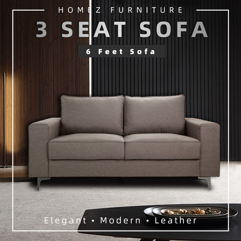 6FT Modern / Simple / Linen Fabric 3 Seater Sofa / Grey / Blue / Clay - HMZ-FN-SF-AE2656-3S